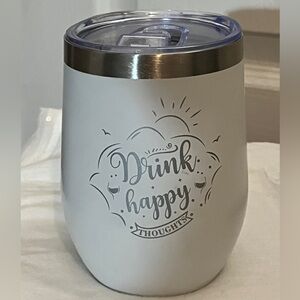 Insulated Wine Tumbler Drink Happy Thoughts Lid Straw Stainless Steel Cup